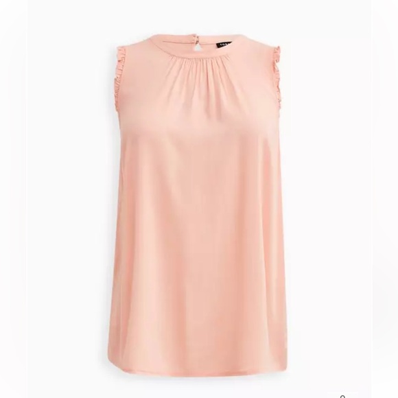 NWT Torrid Size 3 Peach Rayon Slub Ruffle Trim Mock Neck Tank - Picture 2 of 3